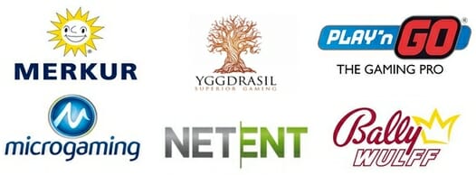 NetEnt, Merkur, Play`n Go, Bally Wullf, Yggdrasil und Amaya